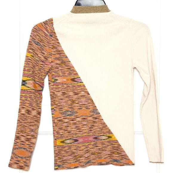 MISSONI Wool Rib Knit Asymmetric Colorblock Long Sleeve Mockneck Slim Sweater M - Picture 6 of 10
